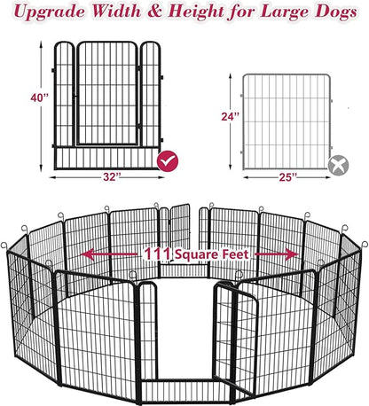 Dog Playpen, 40 inch Height 14 Panels Heavy Duty Dog Fence Pet Playpen with Door, Anti-Rust Dog Exercise Pen with Lock, Portable Pet Fence Outdoor for Yard RV Camping