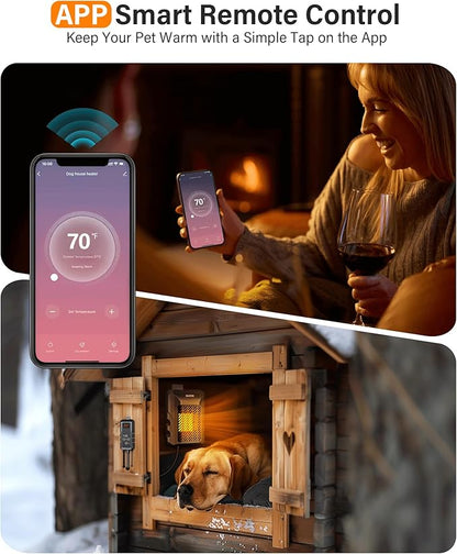 Dog House Heater with Thermostat APP WIFI Control,500W Dog House Heaters for Outside Doghouse Kennel, Outdoor Pet House Heater For Winter Outdoor, Safe Electric Heater,Adjustable Temp Timer