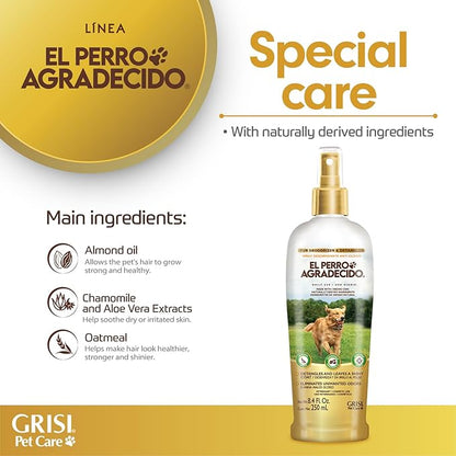 Perro Agradecido Anti Odor Spray®, Grooming Spray for Dogs, Sensitive Skin, Eliminates Odor, Shiny Coat, Easy Dog Brushing, Natural Ingredients, 2-Pack, 8.4 Fl Oz Each, 2 Spray Bottles