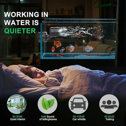 Aquarium Wave Maker -1050 GPH Power Heads with Magnetic Suction Base, Ultra-Quiet 360 Degree Rotating Submersible Aquarium Powerhead for 20-60 Gal Saltwater & Freshwater Fish Tanks