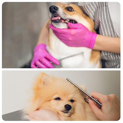 PETTOM Pet Steel Grooming Tool Poodle Finishing Butter Comb 7 1/2-inch L Silver Dog Combs with Rounded Ends Stainless Steel Teeth, Cat Comb for Removing Tangles and Knots