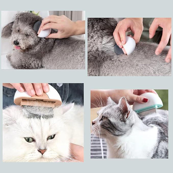 Deshedding Cat Brush Dematting Comb for Dog Grooming Claw Tool for Clean Pet Short & Long Hair Removes 2 in 1 Massaging Deshedding Comb Brush Round (Khaki)