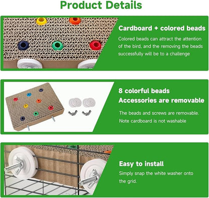 2PCS Bird Chew Toys Parrot Cardboard Perch for Cage Bird Resting Platform Stand with Colorful Beads Parrot Playground Exercise Toys Parakeets Cage Accessories for Conures, Budgies