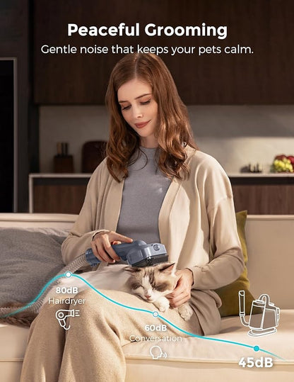 Dog Grooming Kit, FurEase Dog Grooming Vacuum with Dog Clippers for Grooming, 13000Pa Powerful Dog Vacuum for Shedding Grooming with 5 Pet Grooming Tools (Iron Gray, 2.5 Liter Canister)