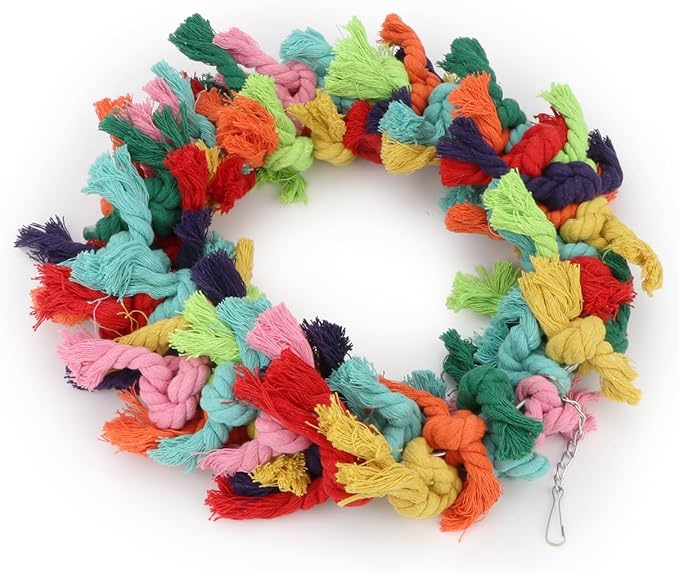 Bird Colorful Cotton Rope Hanging Ring Parrot Preening Grooming Chew Climb Biting Toy for African Grey Cockatoo Conure Parakeet