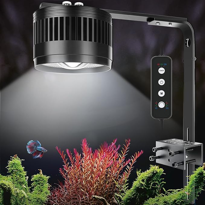 AQQA Aquarium Clip-On Stream Light with Controller, LED Fish Tank Light with 3 Modes (White/RGB/Full Spectrum), Timer & 6 Brightness Levels, Adjustable Clamp for Freshwater Plants Fish Tanks 80W