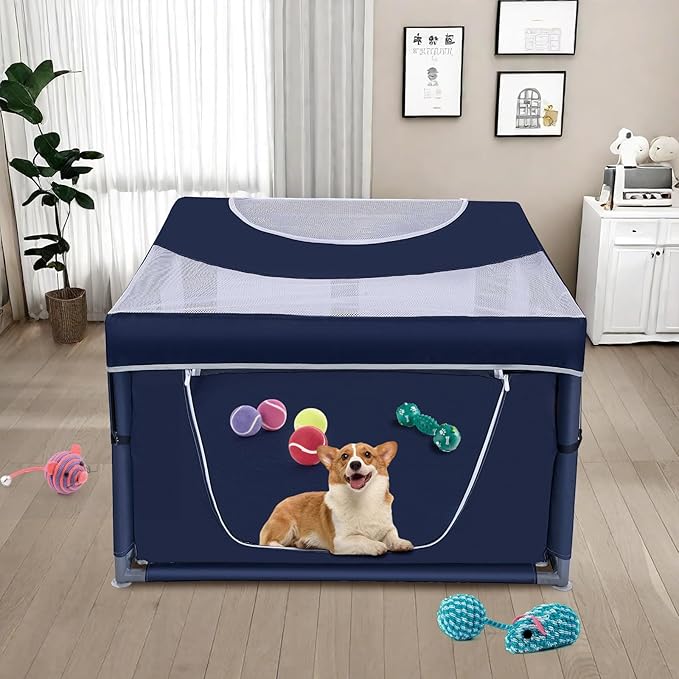 Dog Playpen 42 _ 42 inch, Puppy Playpen with Removable Roof, 25 Height Pet Playpen with Zipper Door for Small Dogs and Small Animals, Dog Fence Indoor & Outdoor