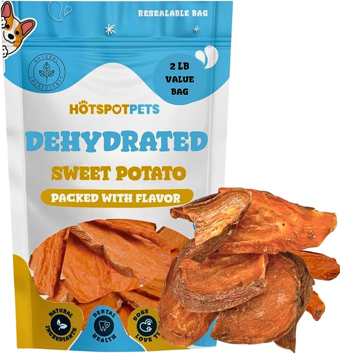 Dehydrated Sweet Potato Dog Treats (2 Pound Bag)- All Natural Rawhide Free, Grain-Free, & High in Fiber- Ideal for Small to Large Dogs - Perfect Dog Chews for Training, or Treat
