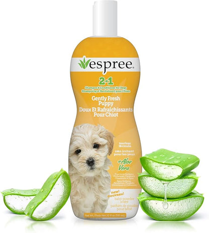Espree Gentle Fresh Puppy Shampoo & Conditioner, Tearless Formula with Aloe Vera, Sulfate-Free, Paraben-Free, Harsh Chemical and Dye-Free, Safe for Dogs with Sensitive Skin, 20oz