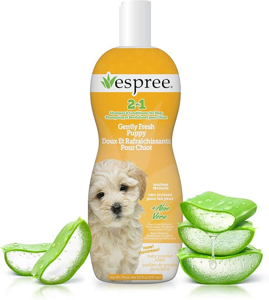 Espree Gentle Fresh Puppy Shampoo & Conditioner, Tearless Formula with Aloe Vera, Sulfate-Free, Paraben-Free, Harsh Chemical and Dye-Free, Safe for Dogs with Sensitive Skin, 20oz