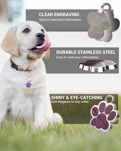 72 Pcs Dog Tags Personalized for Pets Glitter Paw Print Stainless Steel Dog Tag Cute Dog Name Tag Bulk Dog Tags Cat Tags for Wholesale ï¼12 Colorsï¼