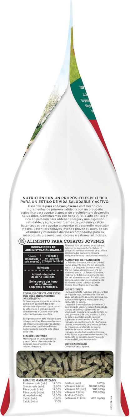 Oxbow Essentials Guinea Pig Food, Young, Made Alfalfa Hay for Guinea Pig, Pet Food Pellets with Vitamin C, Small Animal Pet Products, Made in USA, High Fiber, 10 lb. Bag