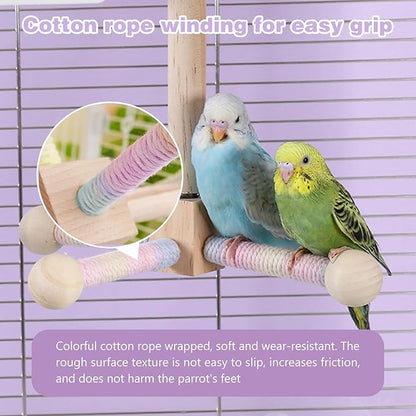 Wooden Perches for Bird Cages -360° Rotating Interactive Bird Perches for Cage，Suitable for Small and Medium-Sized Birds，Conure Budgies Cockatiels Lovebird Mynah Finches