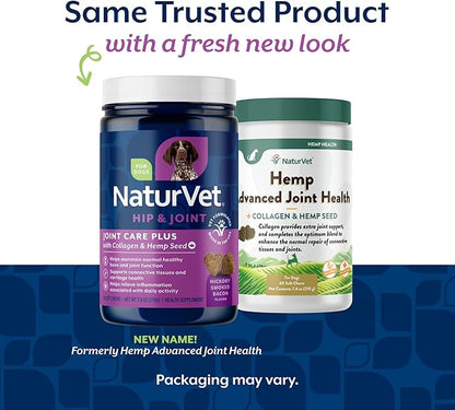 NaturVet Hemp Advanced Joint Health Dog Supplement Plus Hemp Seed  Helps Support Joint Health in Dogs  Includes, Collagen, Glucosamine, MSM, Chondroitin, Omegas  60 Ct.
