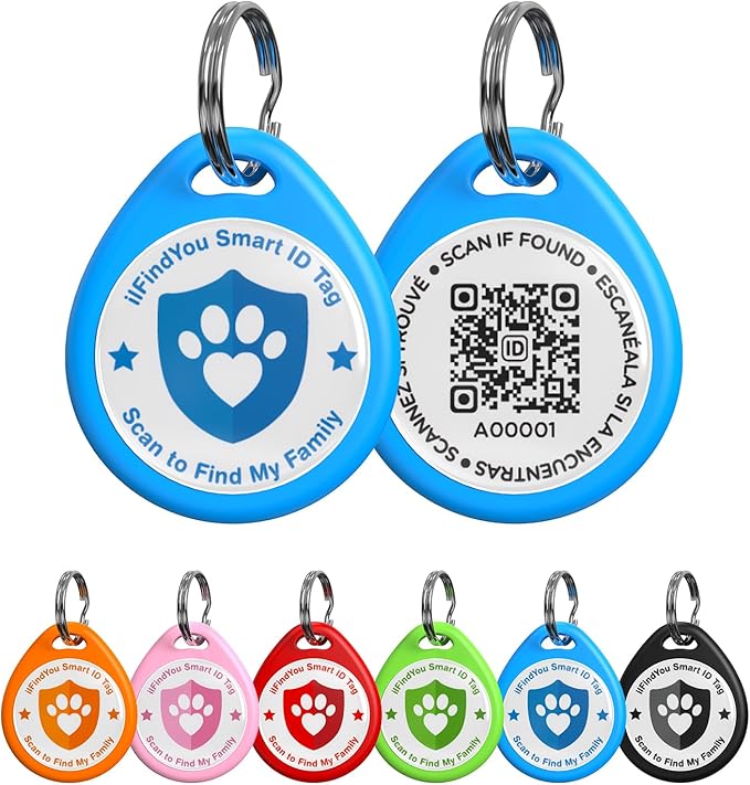 Dog Tags Personalized, QR Code Pet ID Tags for Dog Collar, Online Profile, Scan Location Alerts, Blue