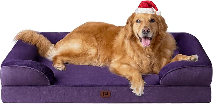 EHEYCIGA Orthopedic Dog Beds for Extra Large Dogs, Waterproof Memory Foam XL Dog Bed with Sides, Non-Slip Bottom and Egg-Crate Foam Big Dog Couch Bed with Washable Removable Cover, Purple