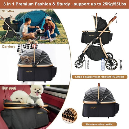 MILA&LOUIS Dog Stroller for Medium Dogs, Pet Stroller for Small Dogs with 4 Large Upgraded Wheel, Dog Strollers with Rain Cover, Cup Holder, Hook, Sturdy Puppy Stroller with Detachable Aluminum Cradle