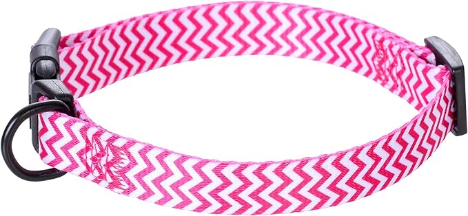 Mile High Life Dog Collar | Cute Puppy Collars | Lightweight Girl Dog Collar | Soft Boy Dog Collars | w Geometric Ocean Wavy Pattern (Pink, Small)