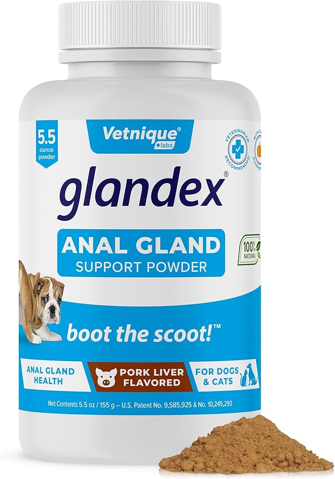 Vetnique Glandex Dog Fiber Supplement Powder for Anal Glands with Pumpkin, Digestive Enzymes & Probiotics - Vet Recommended (Regular or Advanced Strength) - Boot The Scoot (5.5 oz, Pork Liver)