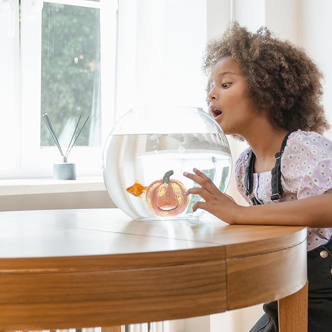 Fish and Shrimp Hideout House Terrarium Decor Betta Fish Cave Hideout Betta Toys Glass Animals Pumpkin Cave Halloween Decor Ornaments for Tanks Aquarium Resin Rock