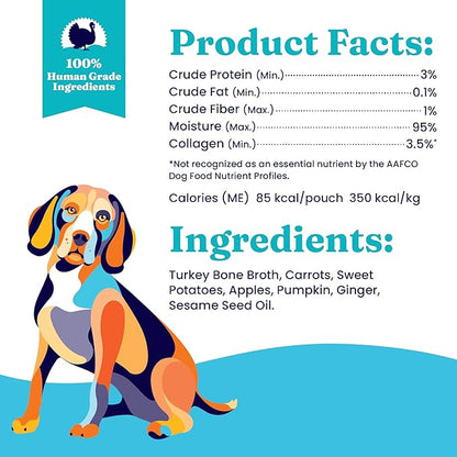 Solid Gold Turkey Bone Broth for Dogs - Grain Free Dog Food Topper Rich in Collagen and Superfoods - Nutrient Dense Dog Gravy Topper for Dry Food - Promotes Gut Health and Hydration - 12 Pack