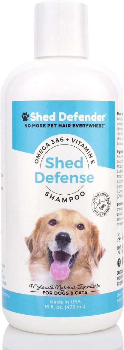 Shed Defender Shed Defense Dog Shampoo - Reduces Shedding, Veterinarian Recommended, Healthy Skin & Coat, Omega 3 & 6, Vitamin E, Natural Ingredients, Plant Based, Hypoallergenic, 16 oz.