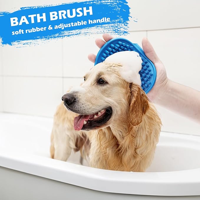 Dog Grooming Kit, Includes 7PCS Deshedding Brush, Pin Brush, Flea Comb, Metal Comb, Bath Brush, Nail Clipper and File, for Small, Medium and Large Dogs (Blue)