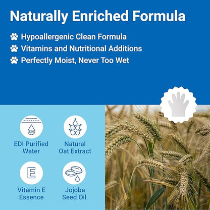 Pet Grooming Glove Wipes, Dog and Cat Cleaning Wipes for Fur, Paws, Butt, Puppy and Dog wet wipes, Hypoallergenic Deodorizing with Natural Sunshine Oat Extract, On-the-Go Freshness, Fast clean