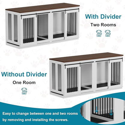 Large Dog Crate Furniture, Heavy Duty Steel Dog Kennel with Divider, Tv Stand & End Table