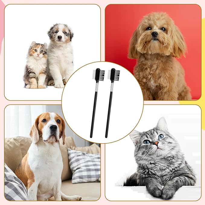 2 PCS Metal Grooming Comb for Dogs, Double-Sided Dog Grooming Comb Soft Bristles Eye Cleaning Brush Facial Brush Tear Stain Removal Tool for Dogs Puppies Cats Removing Booger Flea Gunk Crust Mucus