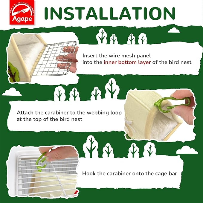 Agape Warm Bird Nest Hammock for Cage, Plush Bird Bed House Hideaway Hut, Birdcage Accessories for Parakeet, Budgie, Cockatiel, Lovebird, Conure, Aviary, Bird Playstand for Cages, Nido para Pájaros