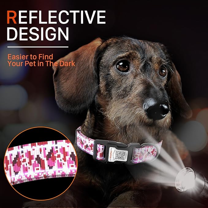 Reflective Dog Collars for Medium Dogs Soft Nylon Camo Rose Red Sized S