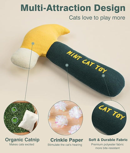 Joytale 4Pcs Tool-Shaped Cat Toys, Organic Catnip & Crinkle Sound, Soft and Durable, Interactive Chew & Kicker Catnip Toys, Exercise and Teething Relief for Indoor Cats & Kittens