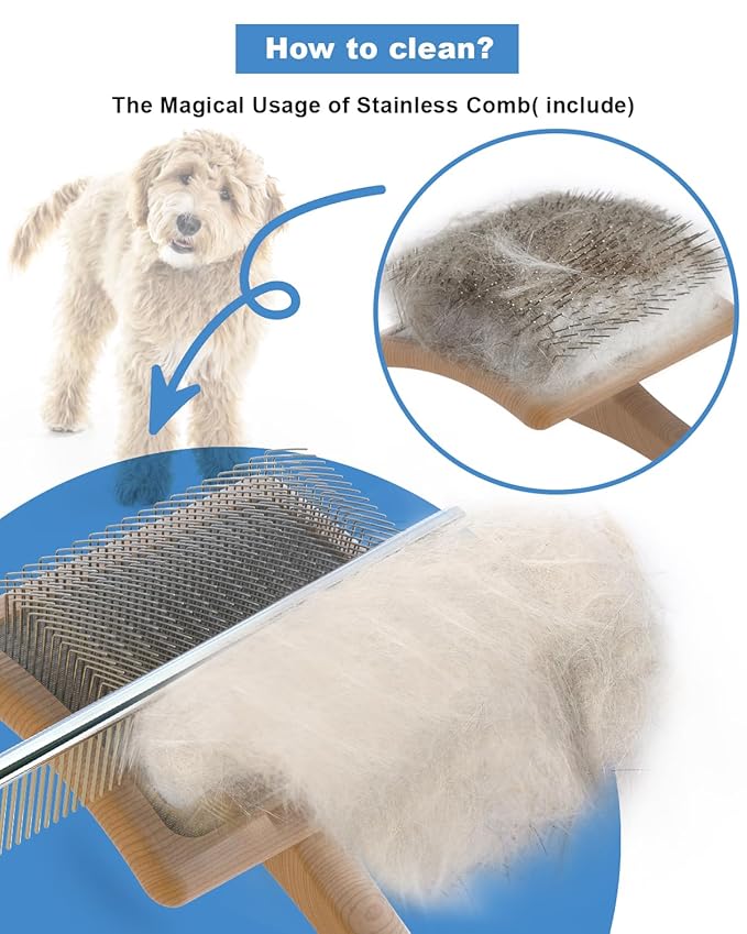 Dog Slicker Brush, Large Dog Brush, Professional Doodles Brush, for Poodles, Goldendoodles and Labradoodles, Easy to Remove Tangles, Mats and Fluff, Wood