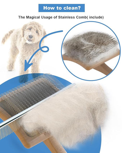 Dog Slicker Brush, Large Dog Brush, Professional Doodles Brush, for Poodles, Goldendoodles and Labradoodles, Easy to Remove Tangles, Mats and Fluff, Wood