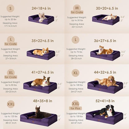 EHEYCIGA Orthopedic XL Dog Beds, Waterproof Memory Foam Dog Bed for Extra Large Dogs, Non-Slip Bottom and Egg-Crate Foam Big Dog Couch Bed with Washable Removable Cover, Purple