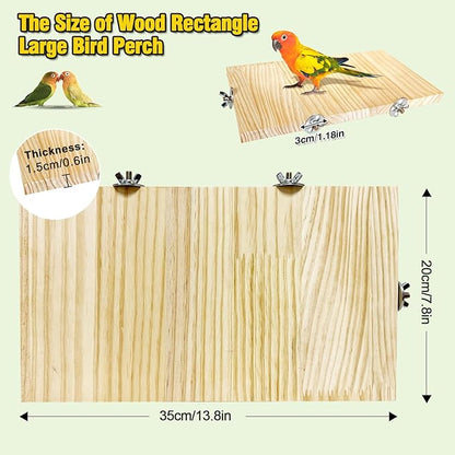 Arfubye13.8x7.9 inches Large Parakeet Stand Platform Wooden Bird Perch Stand Parrot Cage Accessories Rectangle Corner Stand Perch Shelf for Budgie Cockatiel Conure Macaw African Grey Chinchilla