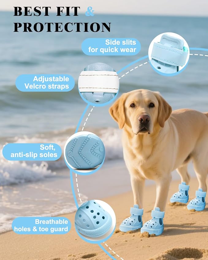 Dog Boots for Hot Pavement & Snow, Waterproof Non-Slip Dog Shoes with Reflective Straps, Adjustable Pet Booties for Small to Large Dogs, Outdoor Paw Protection, 4Pcs