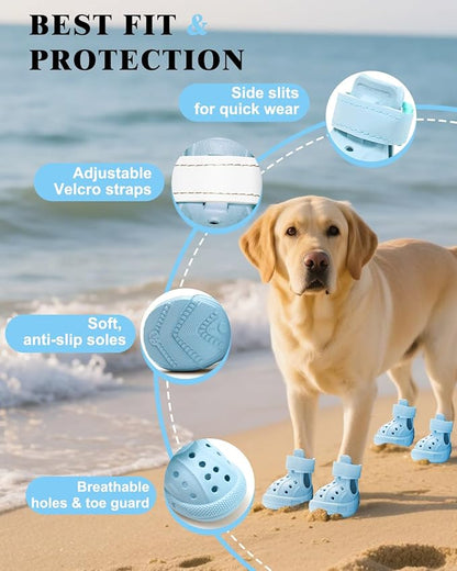 Dog Boots for Hot Pavement & Snow, Waterproof Non-Slip Dog Shoes with Reflective Straps, Adjustable Pet Booties for Small to Large Dogs, Outdoor Paw Protection, 4Pcs
