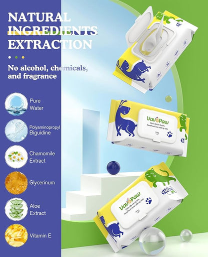 Dog Wipes for Paws and Butt, Pet Wipes for Dog Cat, Unscented Hypoallergenic Thick Dog Grooming Wipes for Cleaning Deodorizing, Puppy Wipes for Face Eye Ears Body Bath, 2Pack/200 Count