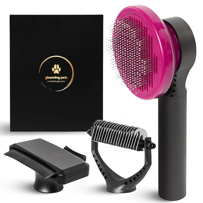 Pet Grooming Comb and Brush for Dogs and Cats - Detangling, Dematting, Dog Brush, Cat Brush Self-Cleaning Button Undercoat Rake, Slicker Brush, Dog Grooming Brush, Cat Grooming Brush Deshedding