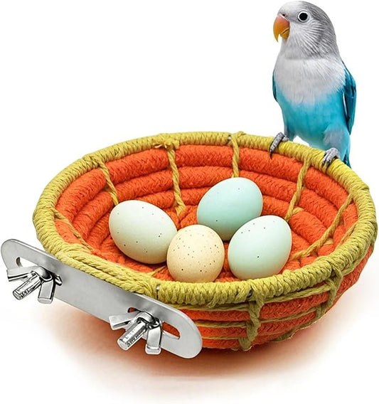 Bird Nest for Cage,Parrot Breeding Nest,Handwoven Cotton Rope Parakeet Bed,Canary Nesting House for Budgie,Finch,Cockatiel,Conure,Lovebird, Small Birds,Orange&Yellow
