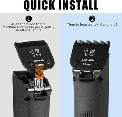 3 Pack 15# Detachable Dog Grooming Steel Blades,Compatible with Andis,Oster A5,Wahl KM-10 Series,Cut Length 3/64" 1.2MM ï¼_lackï¼