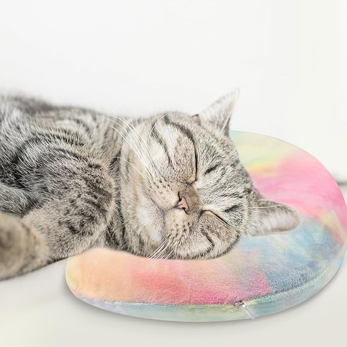 Dog Pillow, U-Shaped Dog Calming Pillow for Pet, Soft Dog Neck Pillow Machine Washable Dog Bed Pillow for Dog and Cat Enhance Sleep Quality(Tie-dye Pink Blue, Small)