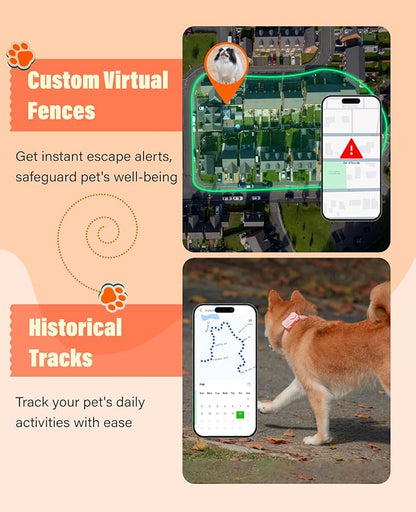 GlocalMe PetPhone GPS Tracker for Dog and Cat, AI Health Alerts and Two-Way Call, Real Time Tracking and Virtual Fence, Pet Tracker with 6 Advanced Location Technologies, Unlimited Range (Pink)