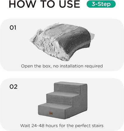 Made4Pets Dog Stairs for Small Dogs, Extra Wide Dog Steps for Bed Couch Sofa and Chair, 35D Foam Pet Steps for Small Dogs and Cats, Non-Slip Bottom Pet Stairs, Grey, 3 Steps