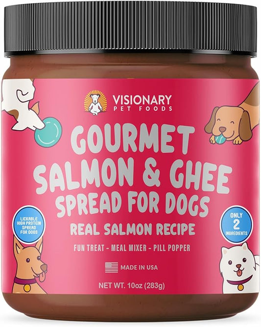 Visionary Pet Foods Salmon Meat Spread - Healthy Dog Treat - Alternative to Dog Peanut Butter, Xylitol Free, No Sugar and Filler Free - Use on Dog Lick Mat, Food Mixer, Pill Pockets - 10oz
