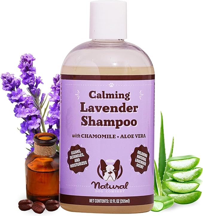 Natural Dog Company Calming Lavender Shampoo for Dogs - Hypoallergenic, Deodorizing Dog Shampoo for Sensitive Skin, All Natural, Organic Pet Shampoo, Soothes with Chamomile and Lavender, 12 oz
