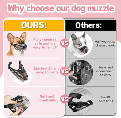 Dog Muzzle for Large Medium Small Dogs, Soft Mesh Muzzle for Dogs with Reflective Adjustable Strap, Prevent Biting Chewing and Licking, Dog Nose Open Design for Reduction Friction (Pink, XS)