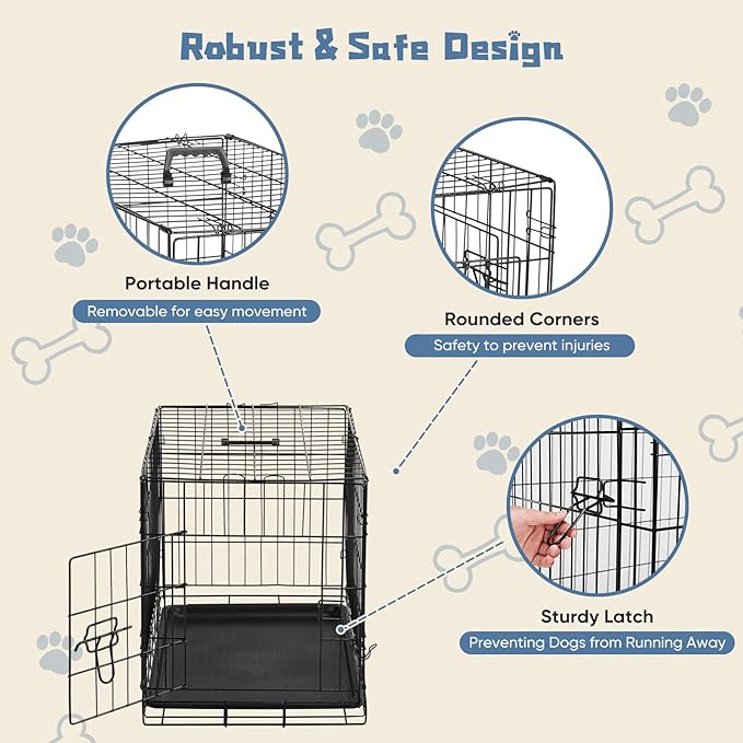 DUMOS Dog Crate, 24 Inch Medium Single Door Dog Cage with Divider Panel and Plastic Leak-Proof Pan Tray, Folding Metal Wire Pet Kennel for Indoor, Outdoor, Travel
